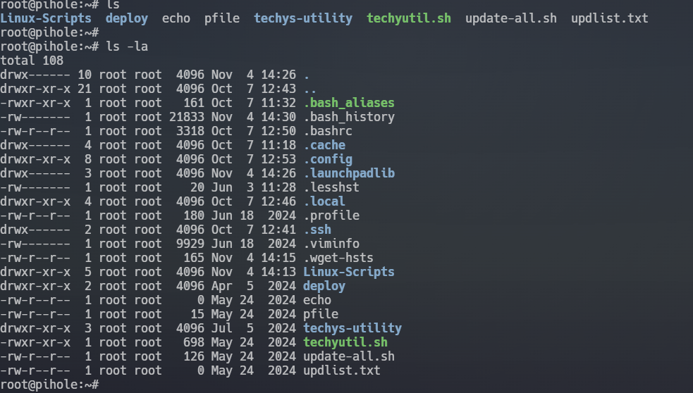 Screenshot of ls command output